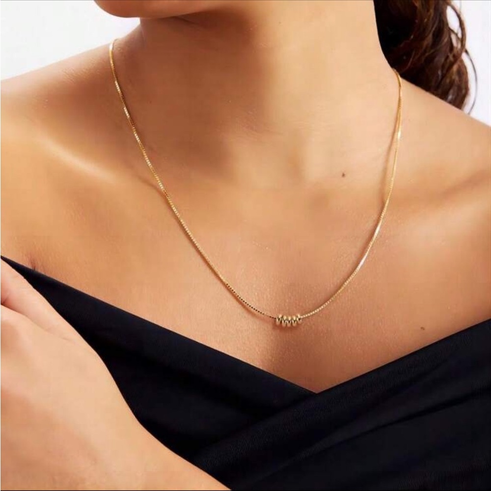 18k Yellow Gold Plated Sterling Silver 5 Tiny Ball-like-Rings Necklace!